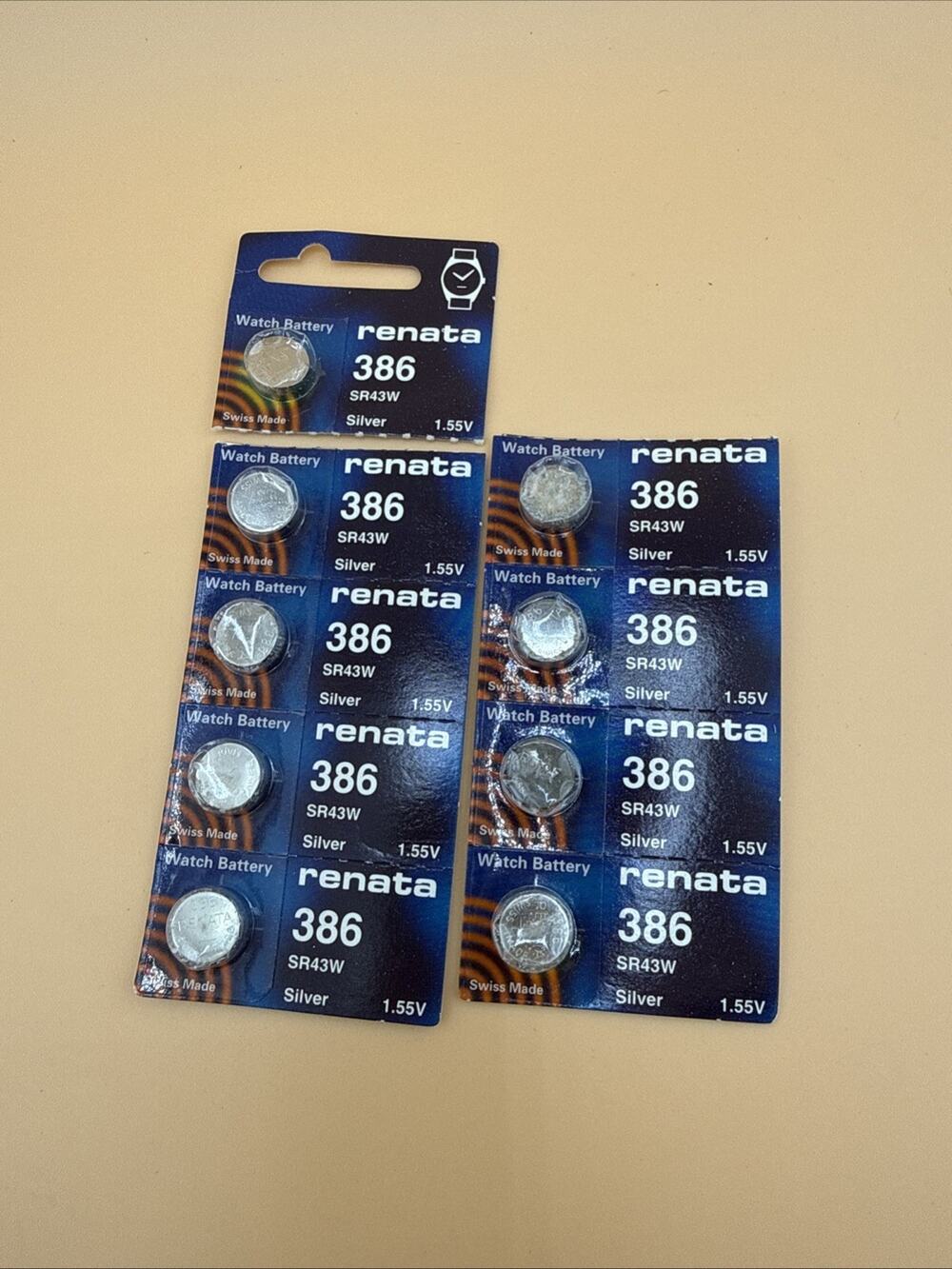 2 x Renata 386 Watch Batteries, 1.55V, 0% MERCURY equivalent SR43SW, 301